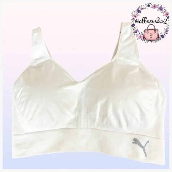 PUMA Sports Bra Bright White Never Worn Multi-Host Pick - Picture 2 of 11